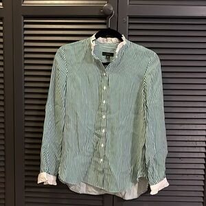 J.CREW Ruffle Trim Striped Shirt Green Size XS
